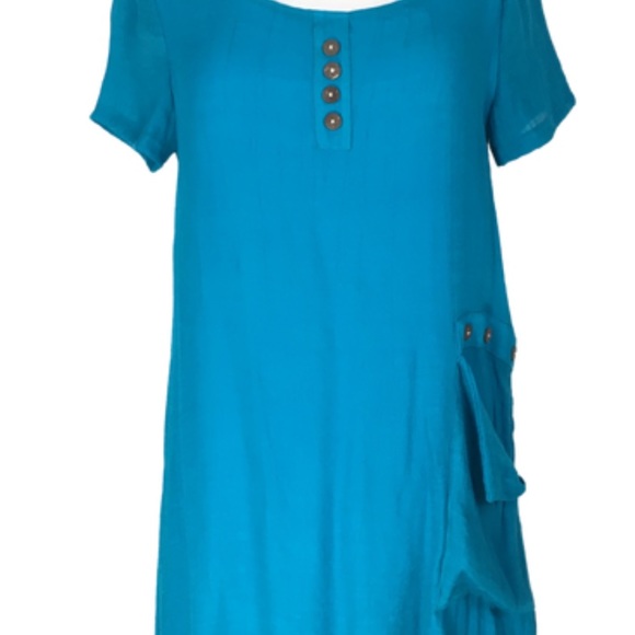 Miss Nikky Aqua Blue Short Sleeve Scooped Neck Layered Shift Dress size Medium - Picture 8 of 15